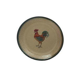 Monroe Salt Works Rooster Luncheon Plate Maine Pottery Salt Glaze Green Rim 9"